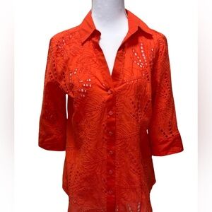 7TH AVENUE WOMEN’S ORANGE 1/2 SLEEVE BUTTONS-UP BLOUSE COTTON SIZE: S